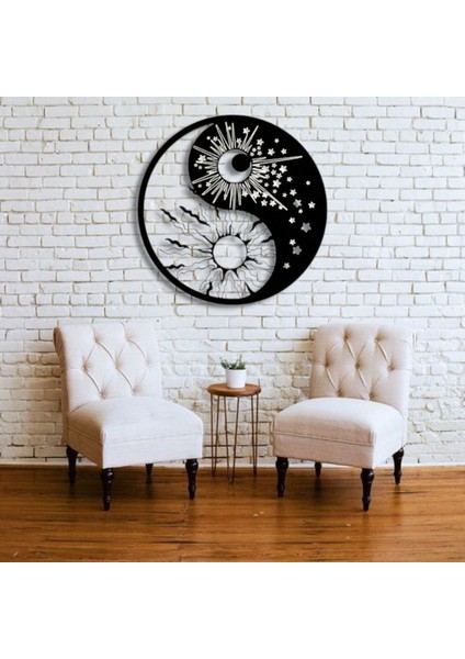 Güneş ve Ay Yin Yang Metal Tablo – 3D Gölgeli Denge Temalı Modern Duvar Dekoru
