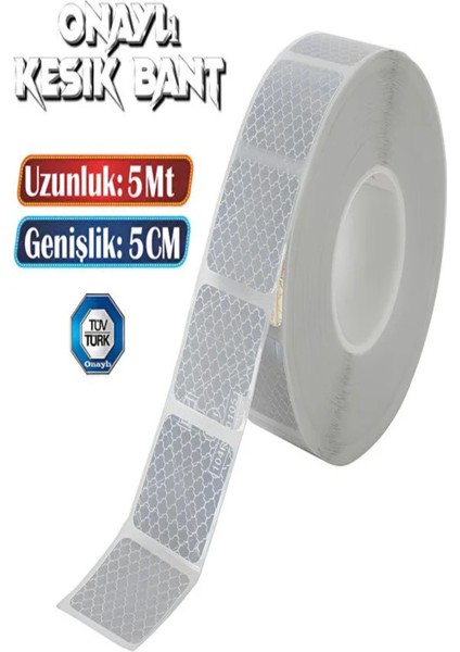 Tüvtürk Onaylı 5 Metre Beyaz Reflektörlü Reflektif Fosforlu Şerit Bant Kesikli Ikaz Bandı