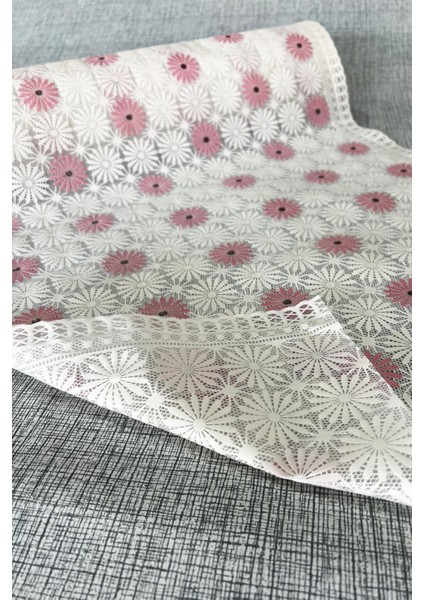 Pvc Şeffaf Kaplama Kaydırmaz Dolap Içi Kaymaz Dantel Raf Örtüsü - 1009-G-ÇIÇEK