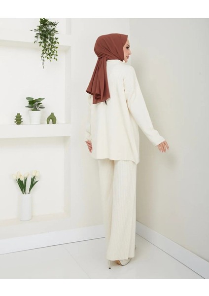 Balıkçı Yaka Tesettür Triko Takım - Ekru indirimleri