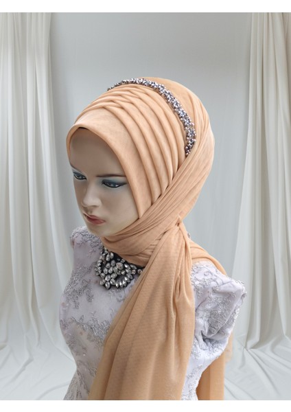 Aksesuar Dahil Gold Likralı Tek Tek Hazır Şal Hazır Türban Hazır Duvak