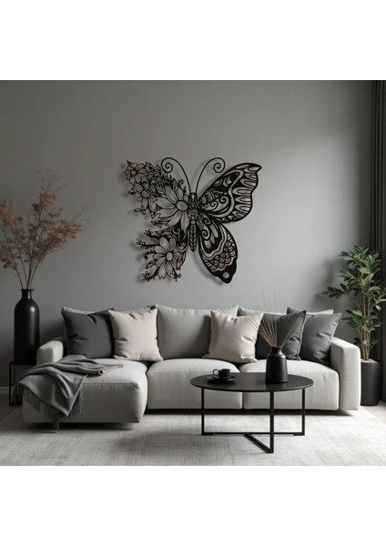 Çiçekli Kelebek Metal Duvar Dekoru – Doğanın Zarafetini Yansıtan Sanatsal Tasarım