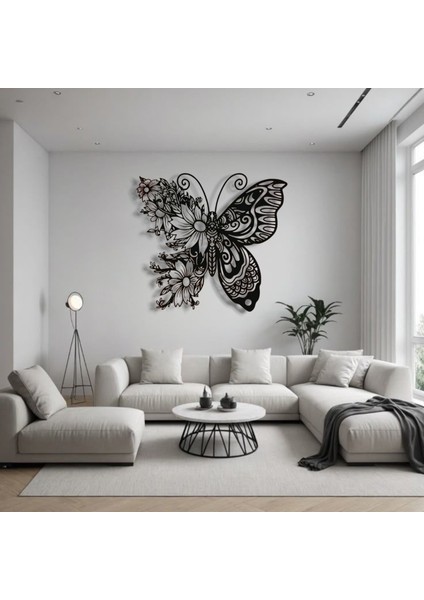 Çiçekli Kelebek Metal Duvar Dekoru – Doğanın Zarafetini Yansıtan Sanatsal Tasarım