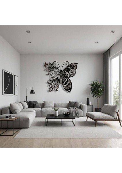 Çiçekli Kelebek Metal Duvar Dekoru – Doğanın Zarafetini Yansıtan Sanatsal Tasarım