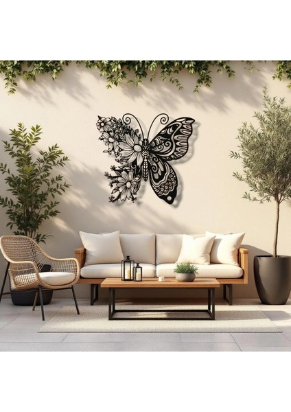 Çiçekli Kelebek Metal Duvar Dekoru – Doğanın Zarafetini Yansıtan Sanatsal Tasarım