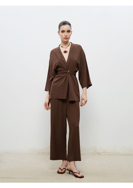 Yeni Sezon Şal Yaka Keten Karışımlı Kadın Kimono fiyatları