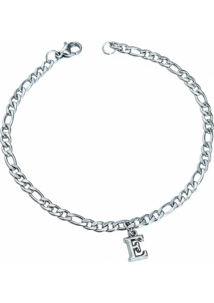 Kişiye Özel Harfli Ince Figaro Zincir Unisex Çelik Bileklik Sevgiliye Eşe Hediye ECK55H