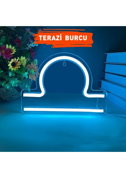 Terazi Burcu Figürlü Neon LED Tabela Tablo Gece Aydınlatma Duvar Dekoru