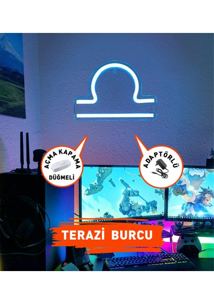 Terazi Burcu Figürlü Neon LED Tabela Tablo Gece Aydınlatma Duvar Dekoru modelleri