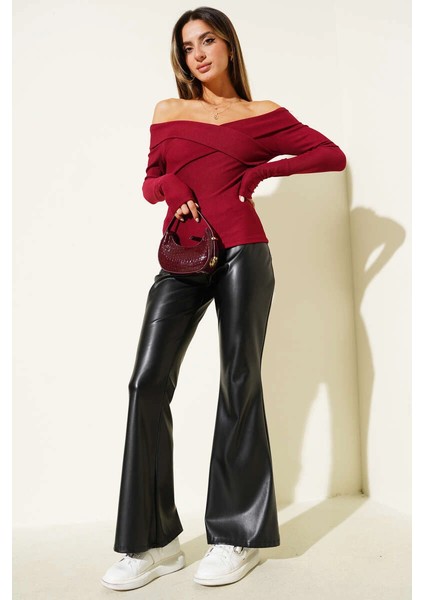 Nrtmsa Madonna Çapraz Yaka Bluz Bordo T4331 (Beden: L)