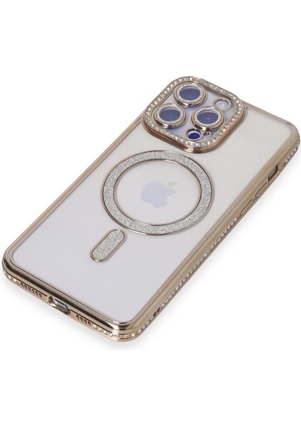 Iphone 15 Pro Kılıf Joke Simli Magneticsafe Kılıf - Gold modelleri
