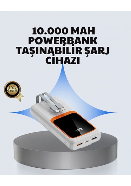 Kompakt 10000 Mah Powerbank – Dijital Göstergeli, Type-C ve Lightning Uyumlu