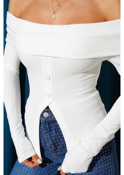 Nrtmsa Madonna Yaka Düğmeli Bluz Beyaz T4329 (Beden: Xl) fırsatları