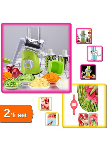 Tutma Kollu Çevirmeli Pratik Rulo Rende + Ayarlanabilir Yeşil Fasulye Dilimleyici - 2li Set E0S0U9