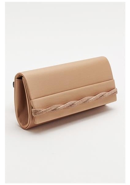 Kadın Mına Nude Taşlı Portföy Çanta