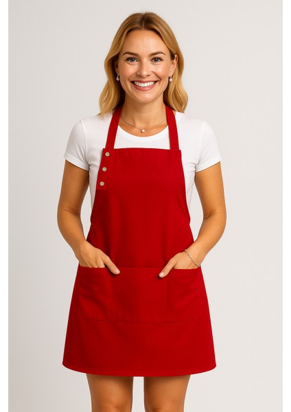Mutfak Önlüğü Leke Tutmaz Su Itici Kumaş Çıtçıtlı Boyun Askılı Cepli Önlük