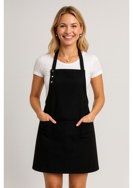 Mutfak Önlüğü Leke Tutmaz Su Itici Kumaş Çıtçıtlı Boyun Askılı Cepli Önlük