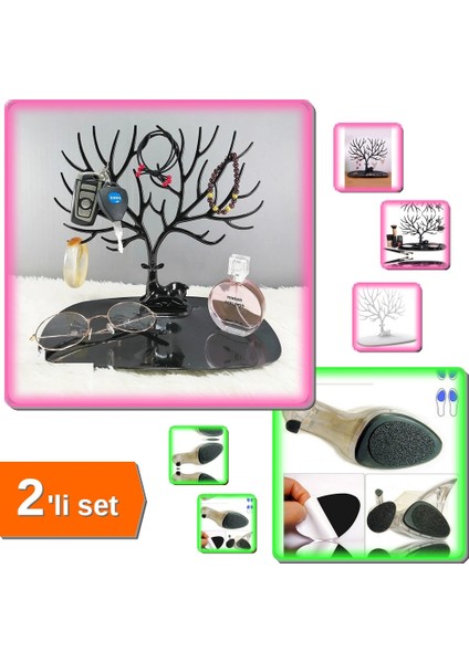 Siyah Geyik Şeklinde Takı Organizeri + Topuklu Ayakkabı Altına Yapışan Kaydırmaz - 2li Set F8T5Q8