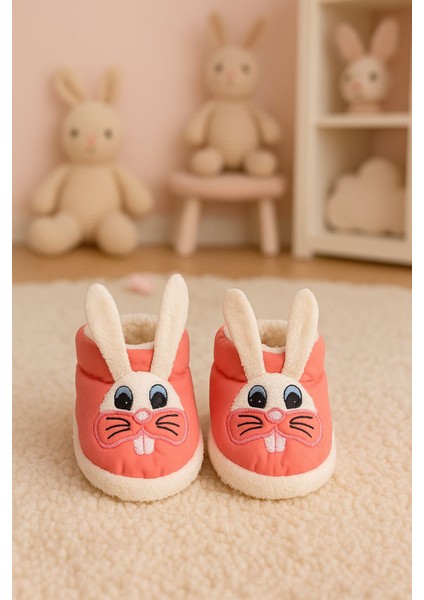 Bebek & Çocuk Kaydırmaz Eva Tabanlı Ev Botu / Panduf / Kışlık Bot / Pembe Tavşan Desenli