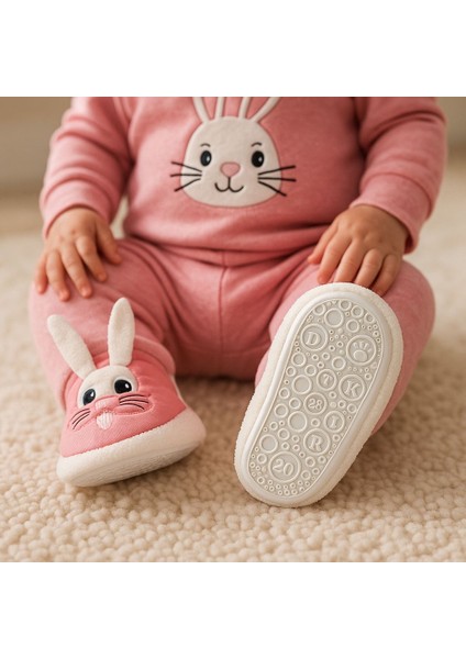 Bebek & Çocuk Kaydırmaz Eva Tabanlı Ev Botu / Panduf / Kışlık Bot / Pembe Tavşan Desenli modelleri