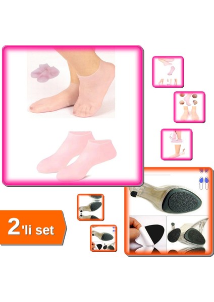 Topuklu Ayakkabı Altına Yapışan Kaydırmaz Tabanlık + Silikon Jel Topuk Nemlendirici - 2li Set C3T3Q2
