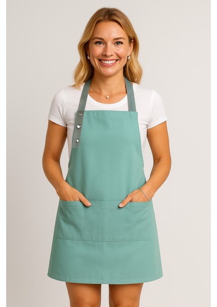 Mutfak Önlüğü Leke Tutmaz Su Itici Kumaş Çıtçıtlı Boyun Askılı Cepli Önlük