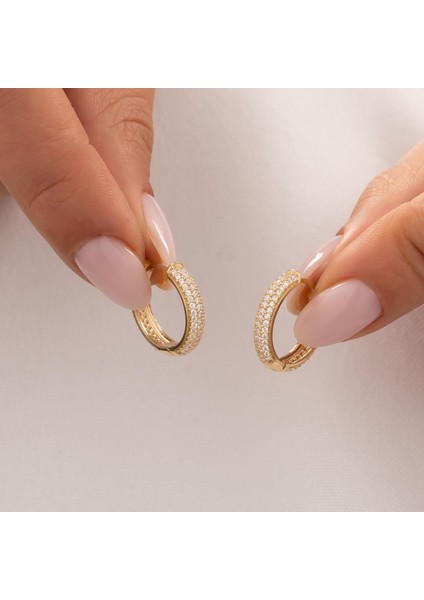 Taşlı Halka Küpe 14 Ayar Altın