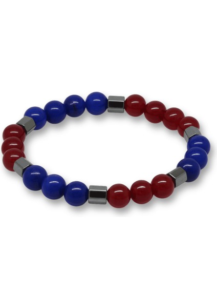 Küre Kesim Bordo Mavi Jade Doğaltaş Erkek Taraftar Bileklik