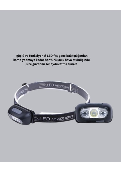 Şarjlı LED Kafa Feneri | 4 Modlu Akıllı Sensörlü Far | Su Geçirmez Ipx5 Kamp ve Balıkçı La modelleri