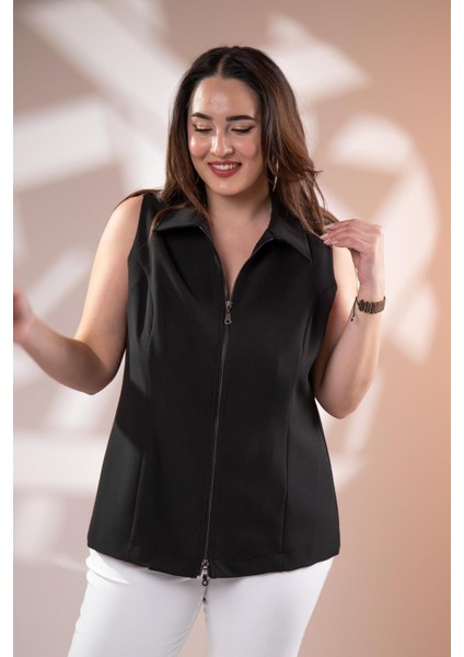 Kadın 1112046 Fermuarlı Kolsuz Siyah Yelek fiyatları