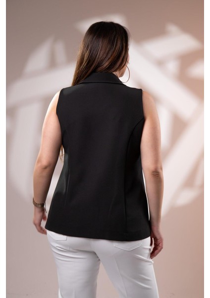 Kadın 1112046 Fermuarlı Kolsuz Siyah Yelek modelleri