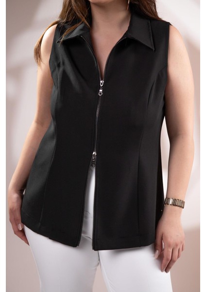 Kadın 1112046 Fermuarlı Kolsuz Siyah Yelek indirimleri