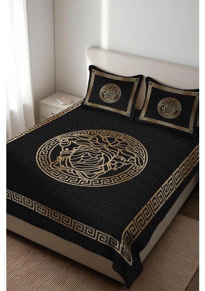 Parlak Kadife Kumaş Kapitoneli Çift Kişilik Yatak Örtüsü Seti (3 Parça) CKY0001