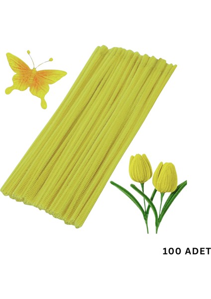 Şönil Tel, El Işi, Dıy, Hobi ve Çiçek Yapım Teli, Pastel Sarı, 100 Adet, 6 mm - 30 cm