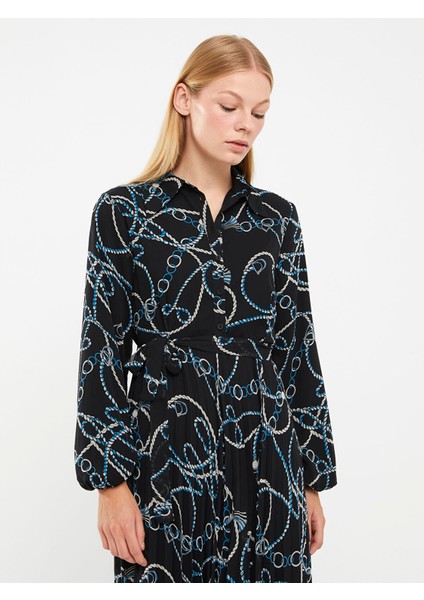 Yeni Sezon Desenli Uzun Kollu Şifon Kadın Gömlek Elbise fırsatları