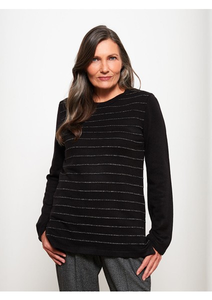 Yeni Sezon Bisiklet Yaka Çizgili Uzun Kollu Kadın Triko Kazak
