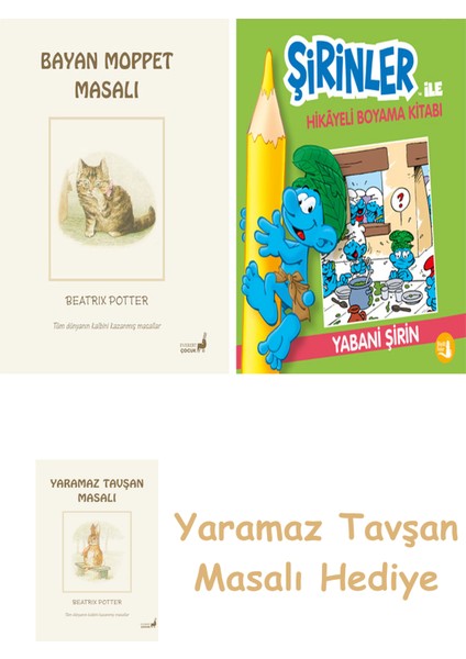 Beatrix Potter 10 - Bayan Moppet Masalı + Şirinler ile Hikâyeli Boyama Kitabı - Yabani Şirin + Yaramaz Tavşan Masalı