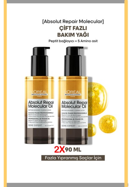 Loreal Professionnel Absolut Repair Molecular Çift Fazlı Saç Bakım Yağı 90 ml x 2 Adet