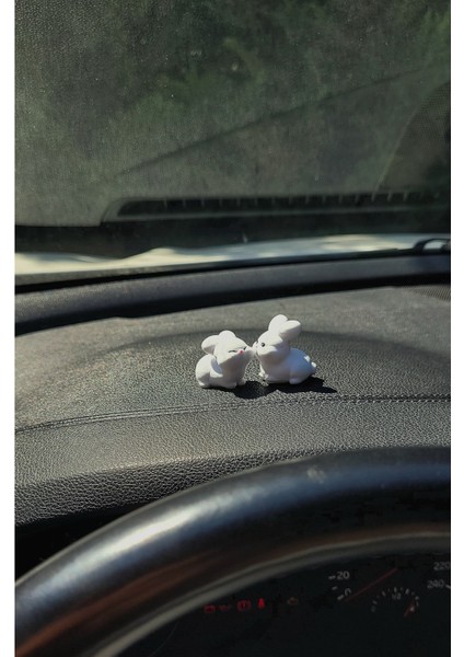 Tatlı Tavşan Çift Sert Plastik Araba Süsü, Çift Hediye, Minik Süs, Tavşan Çift
