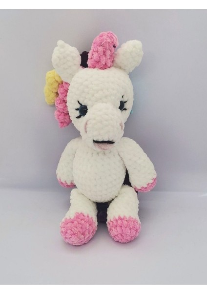 Amigurumi Tekboynuz Unicorn Oyuncak El Yapımı Örme Kadife İp