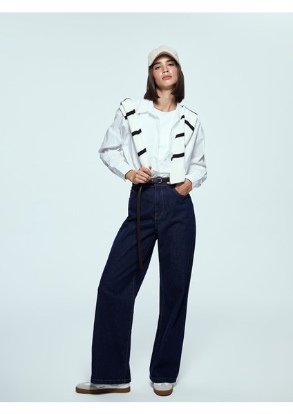 Yeni Sezon Beli Kemerli Wideleg Kadın Jean Pantolon