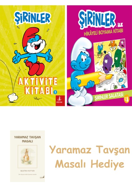 Şirinler - Aktivite Kitabı 1 + Şirinler ile Hikayeli Boyama Kitabı - Şirinler Salatası + Yaramaz Tavşan Masalı
