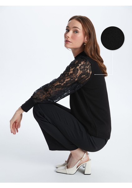 Yeni Sezon Yarım Balıkçı Yaka Kendinden Desenli Uzun Kollu Kadın Triko Kazak