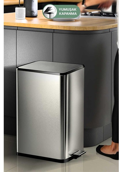 Dikdörtgen Paslanmaz Çöp Kovası 40 Litre - Inox
