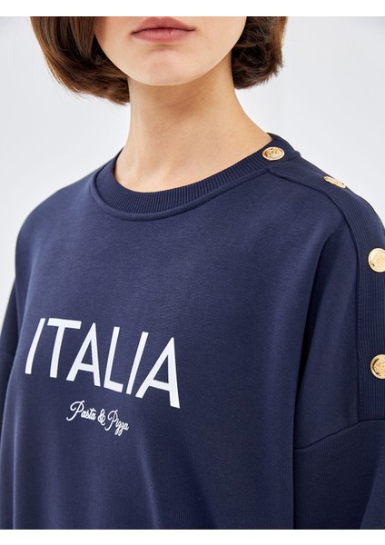 Yeni Sezon Bisiklet Yaka Baskılı Oversize Kadın Kalın Sweatshirt modelleri