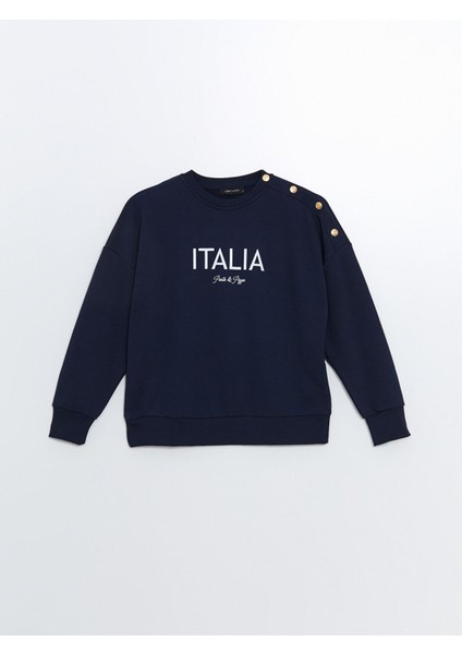 Yeni Sezon Bisiklet Yaka Baskılı Oversize Kadın Kalın Sweatshirt indirimleri