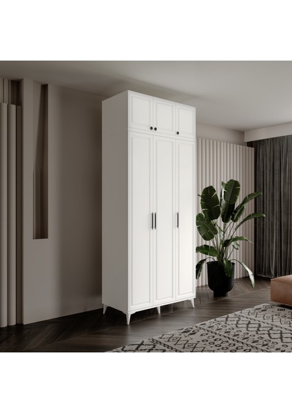 Milas 3 Kapaklı Komple Mdf Ayaklı Yüklüklü Gardırop - Elbise Dolabı -Yüklük Dolabı