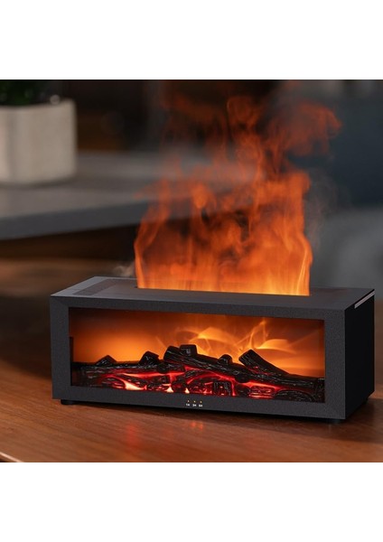 Şömine Alev Efektli Oda Nemlendirici – Ultra Sessiz Hava Nemlendirici, LED Aydınlatma, Dekoratif Alev Gösterisi