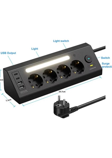LP764 Çoklu Gece Lambalı Priz Yüksek Gerilim Korumalı 4’lü Priz 2xusb 2xtype-C Çıkışlı Grup Priz Çoğaltıcı fırsatları