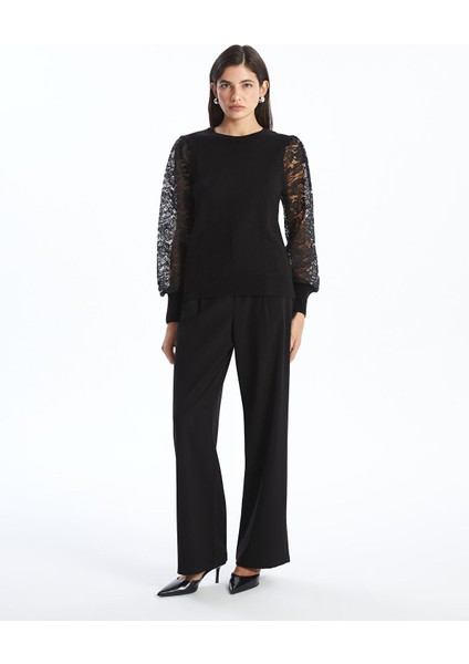 Yeni Sezon Bisiklet Yaka Dantel Detaylı Kadın Triko Kazak fiyatları